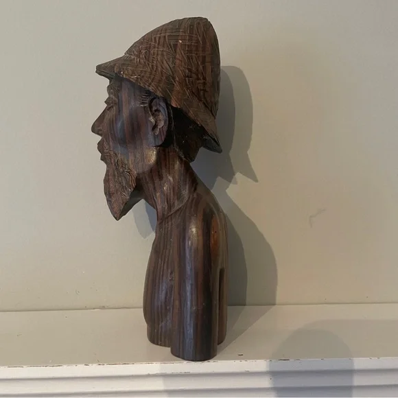 VTG 7” Wood Sculpture Fisherman Old Man Bust